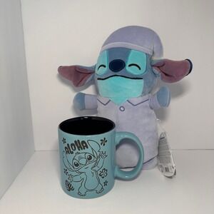 Disney LOT Hug Mees Stitch in Pajamas Plush AND Stitch 20 ounce Mug NWT